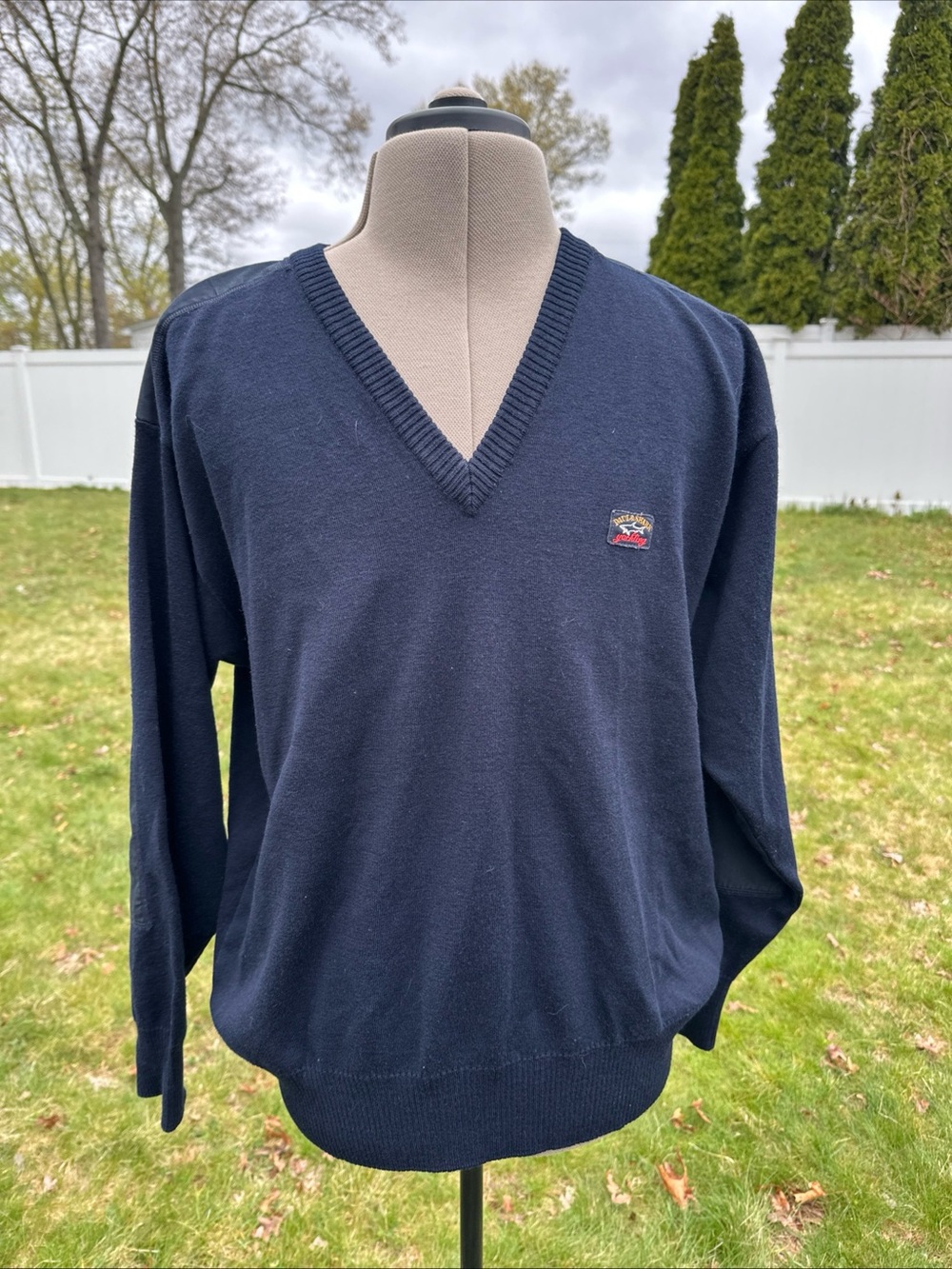Vtg Paul & Shark  Blue Mens Wool Blend V-Neck Sweater Size XXL Made In Italy